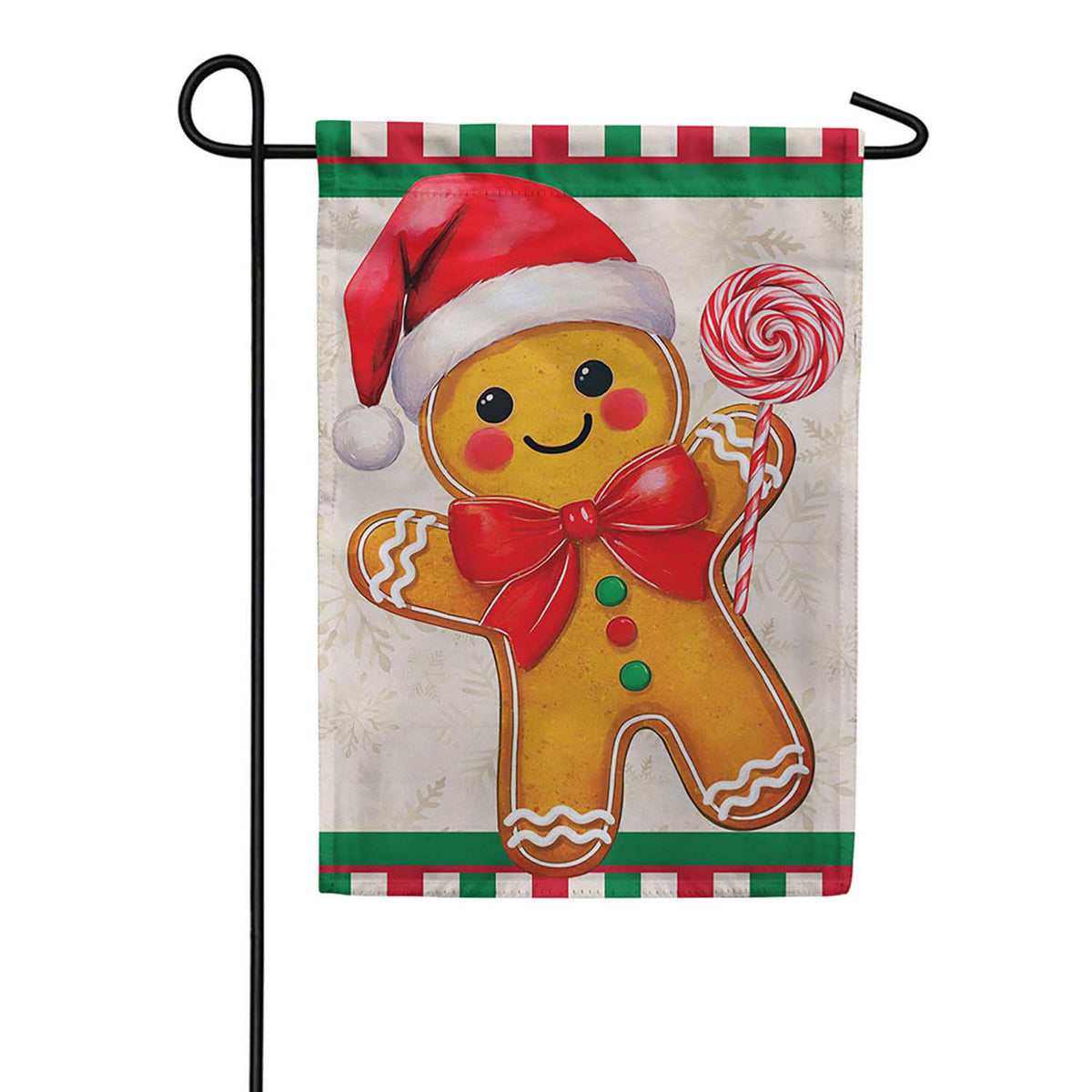 Evergreen Suede 2-Sided Garden Flag - Festive Gingerbread Man