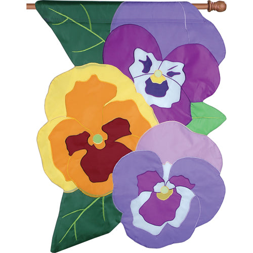 Premier Spring Pansies Double Appliqued House Flag