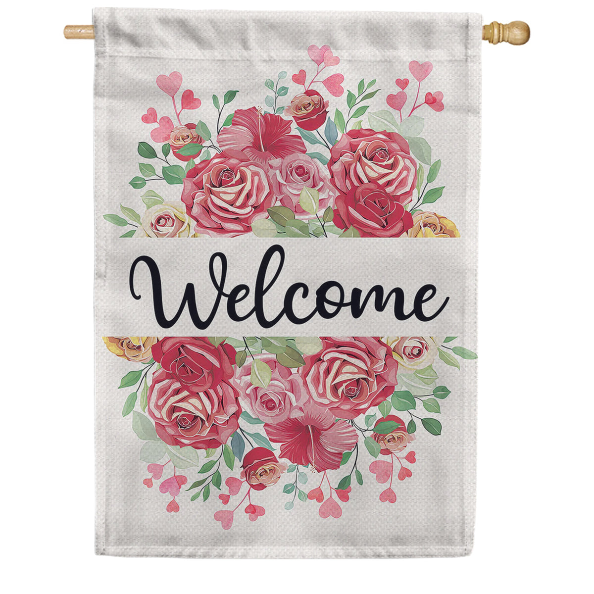 Toland Welcome Hearts and Flowers House Flag