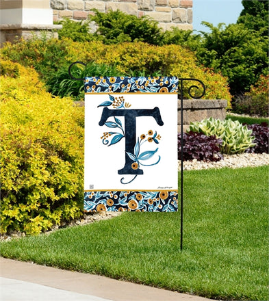 Indigo Elegance Monogram T Garden Flag
