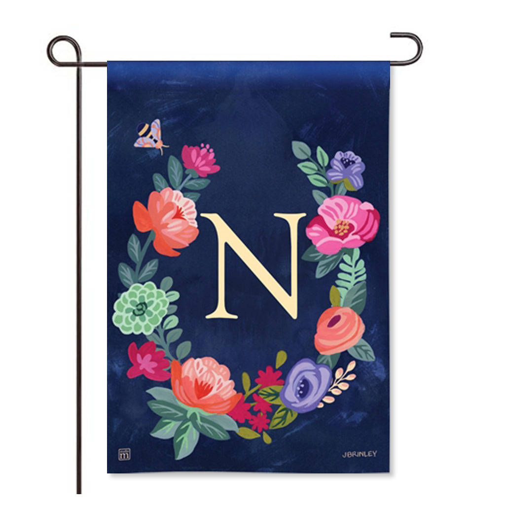 Boho Flowers Monogram "N" Garden Flag
