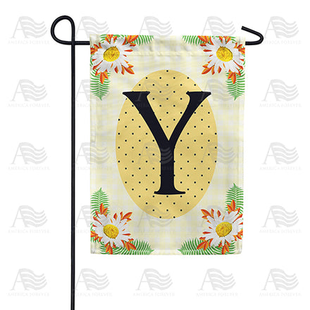 Yellow Gingham Daisies Monogram Garden Flag