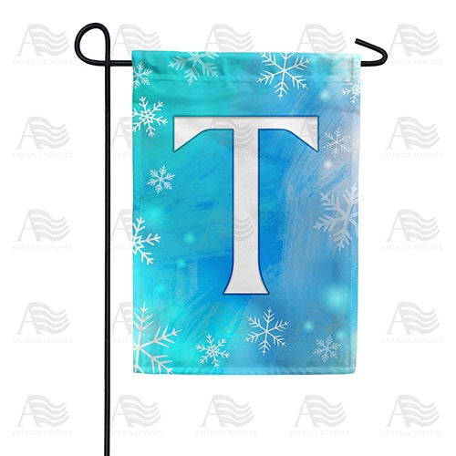 Snowflakes Monogram T Garden Flag