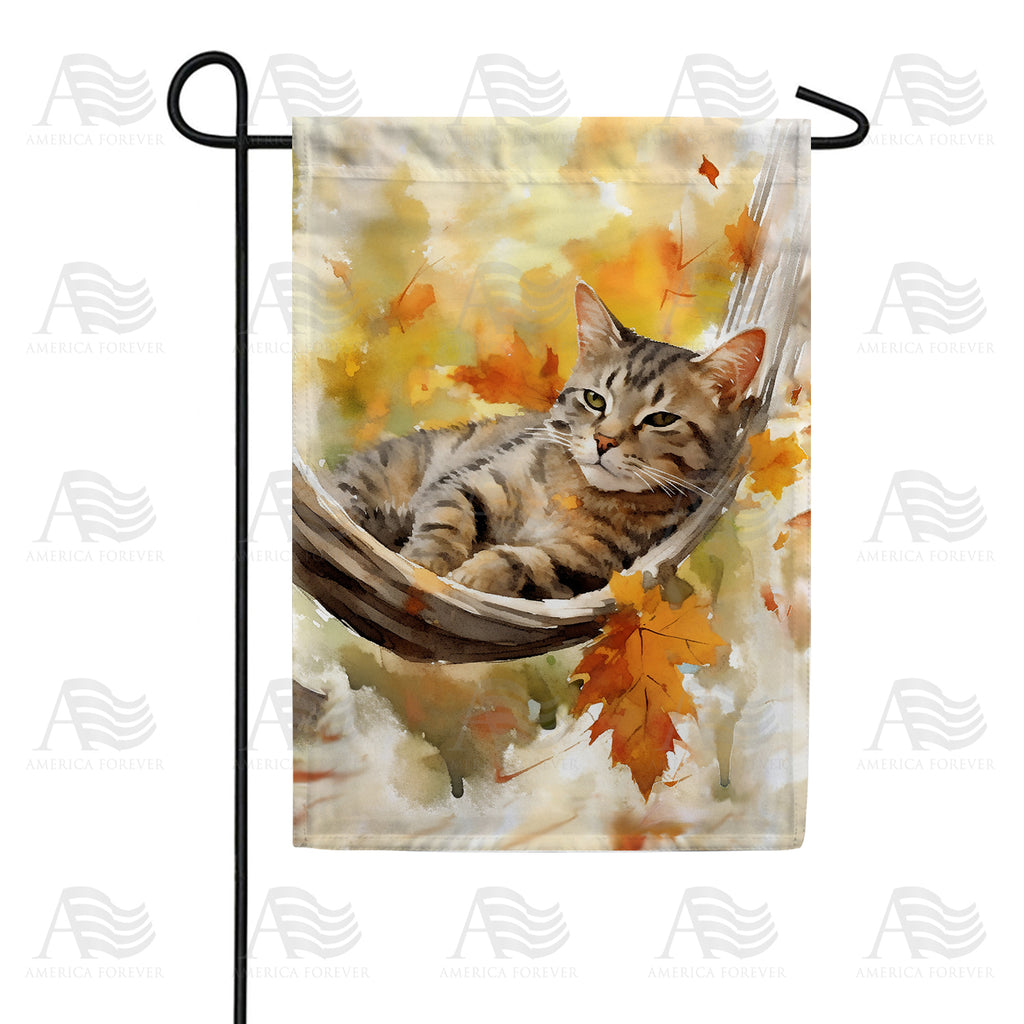 Cat Napping In Fall Garden Flag