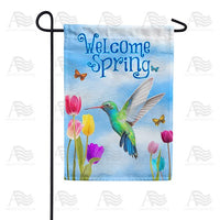 Spring Hummingbird and Tulips Garden Flag
