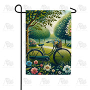 Springtime Bicycle and Blooming Garden Garden Flag