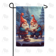 Gnome Winter Coffee Break Garden Flag
