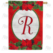 Red Poinsettia - Monogram R House Flag