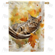 Cat Napping In Fall House Flag