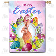 Egg-cellent Easter Wreath Bunny House Flag