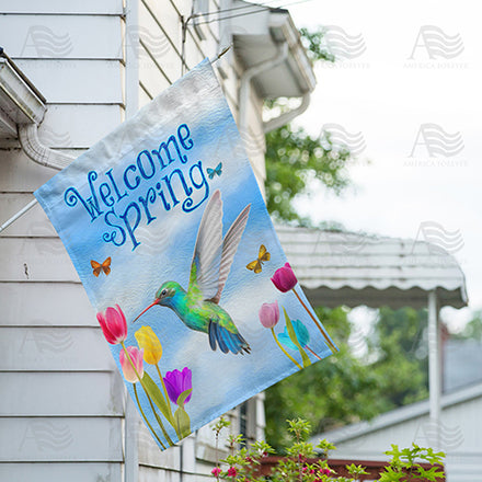 America Forever Spring Hummingbird and Tulips House Flag