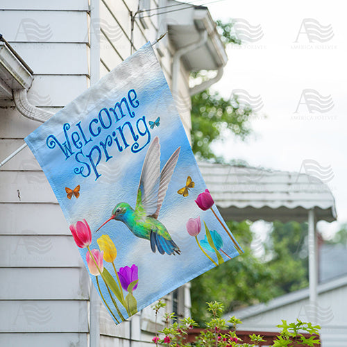 America Forever Spring Hummingbird and Tulips House Flag