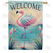 Elegant Flamingo Welcome House Flag