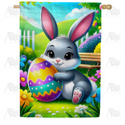 Cheerful Bunny with Easter Egg House Flag
