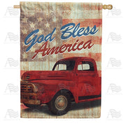 God Bless America Red Truck House Flag