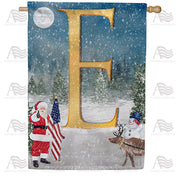 Merry Christmas USA Monogram E House Flag