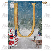 Merry Christmas USA Monogram U House Flag