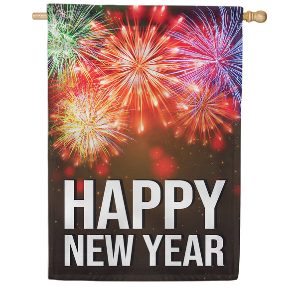 New Year Colorful Explosions House Flag
