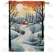 Winter Path To Home House Flag