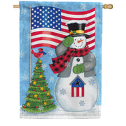 Patriotic Snowman House Flag