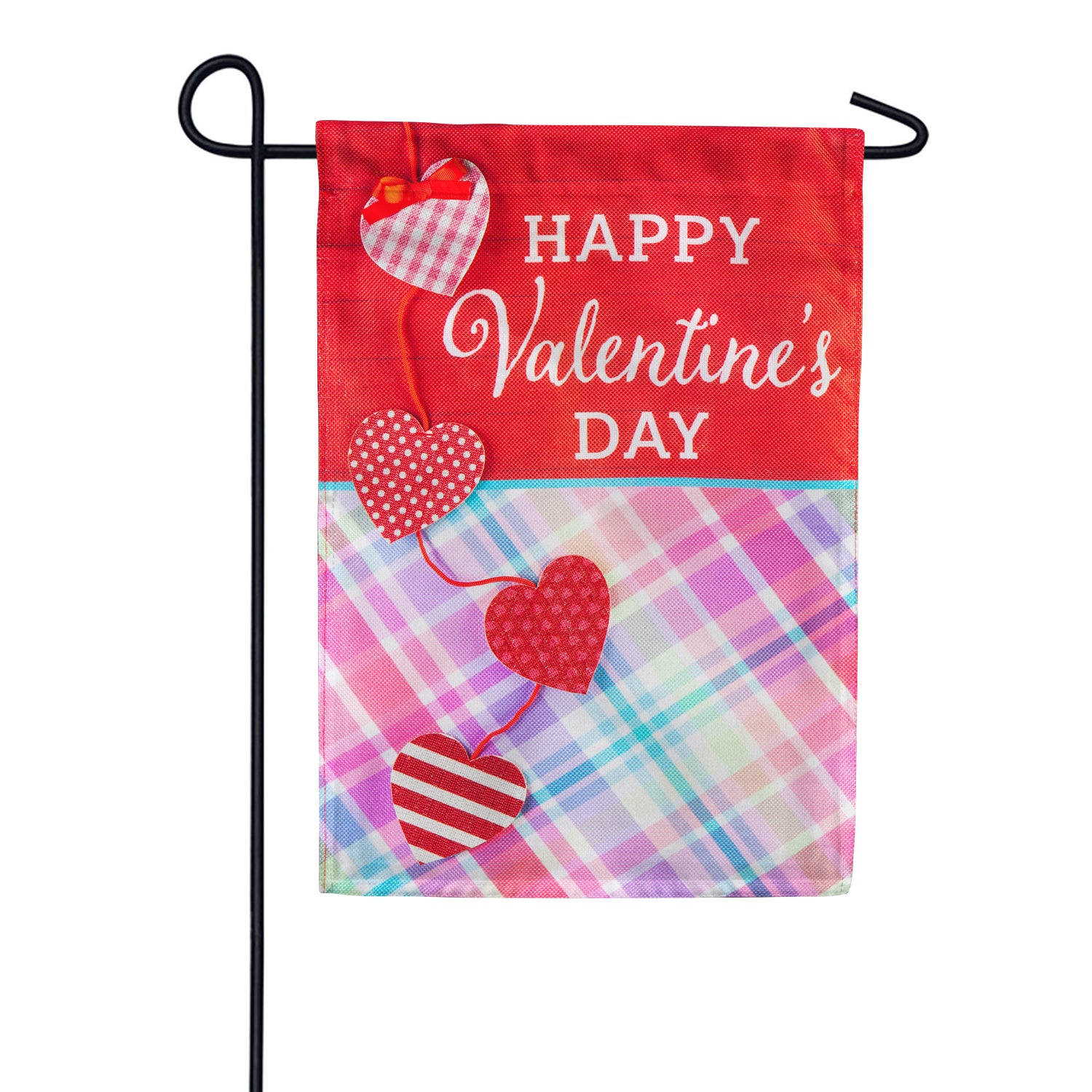 Evergreen String of Valentine Hearts Burlap Garden Flag