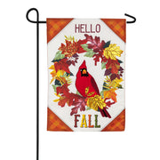 Evergreen Linen Garden Flag - Hello Fall Cardinal Wreath