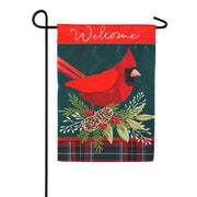 Evergreen Applique Garden Flag - Plaid Cardinal