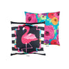 Flamingo Stripes and Flowers Pillow Cover