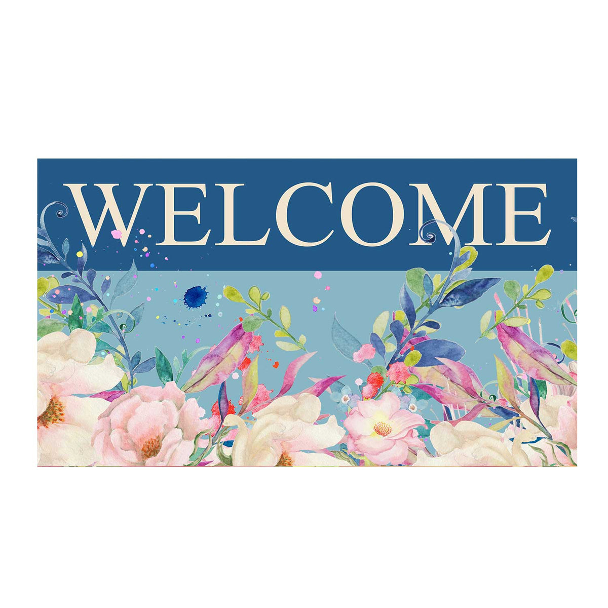 America Forever Blue Flower Garden Doormat