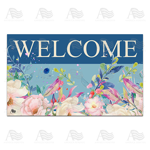 America Forever Blue Flower Garden Doormat