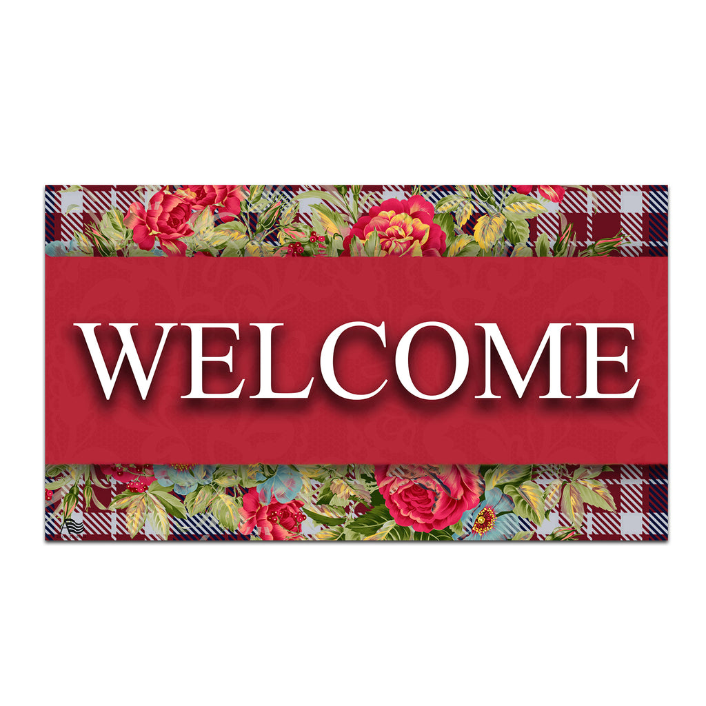 America Forever Flowers And Plaid Doormat