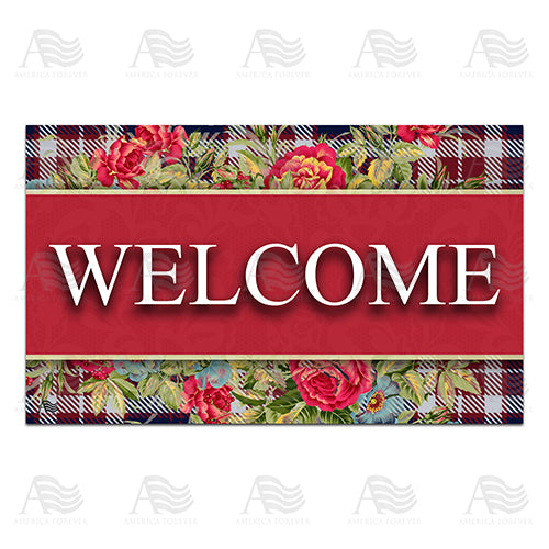 America Forever Flowers And Plaid Doormat