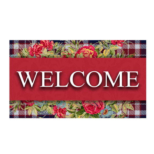 America Forever Flowers And Plaid Doormat