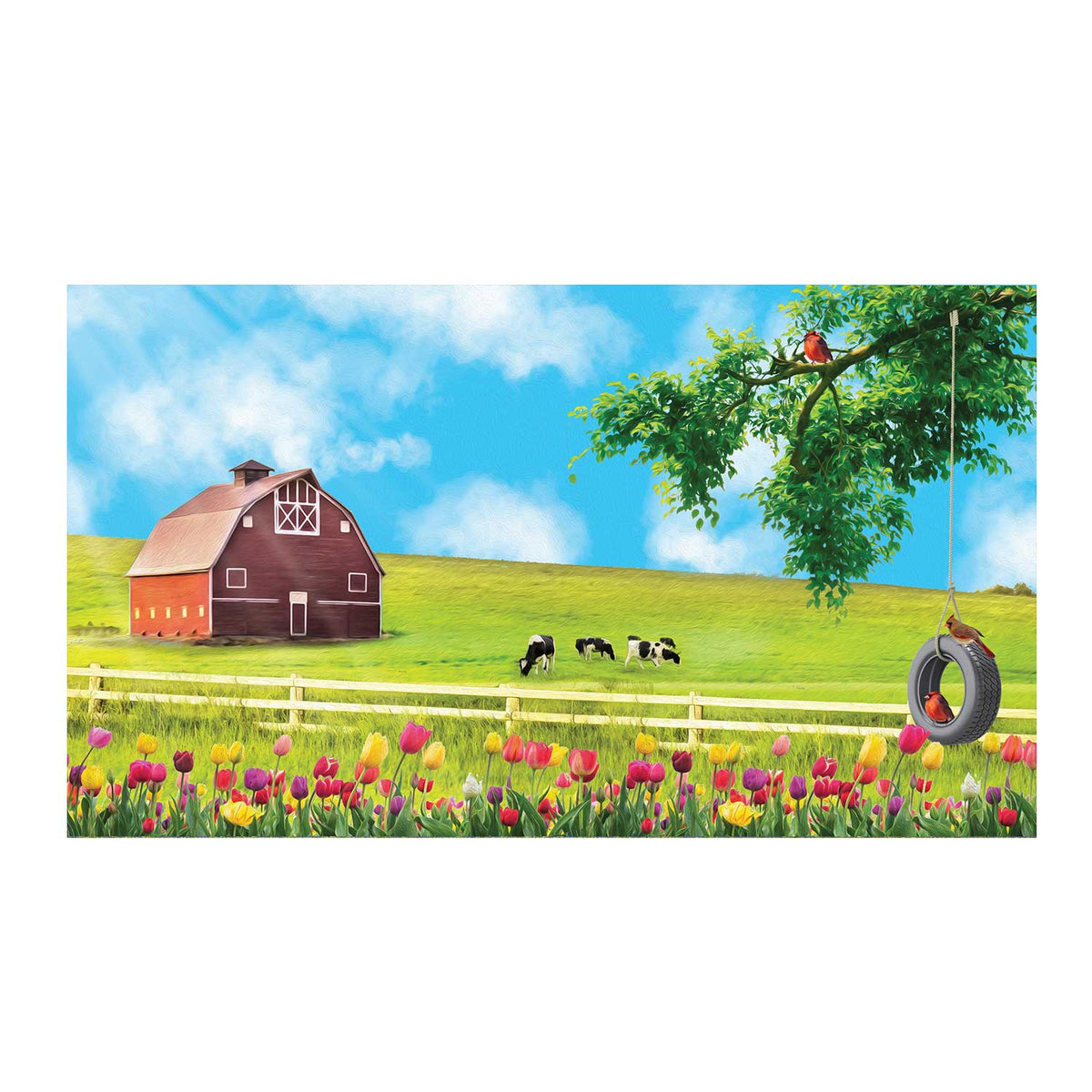 America Forever Spring Farm Swing and Tulips Doormat