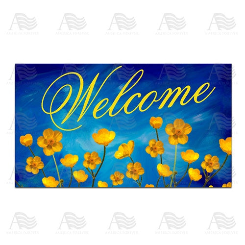 America Forever Buttercups Welcome Watercolor Doormat