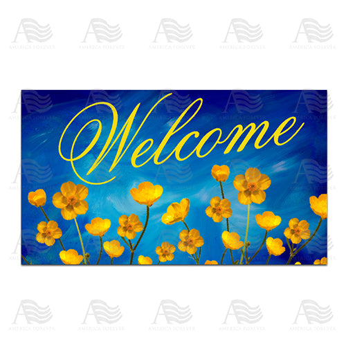 America Forever Buttercups Welcome Watercolor Doormat