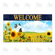 America Forever Sunflower Welcome Blue Plaid Doormat