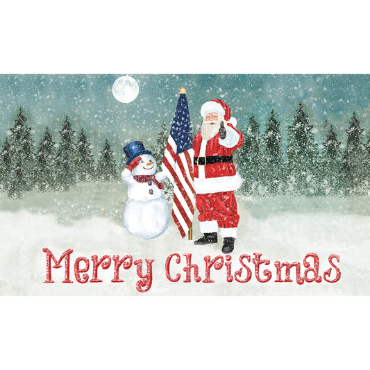 Merry Christmas USA Patriotic Santa Double Sided Doormat 17.5" x 29"