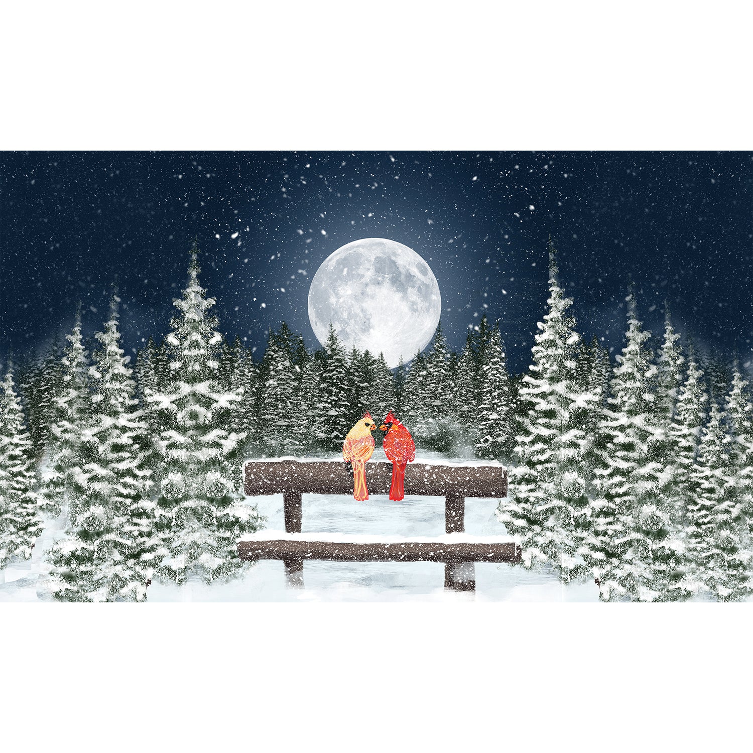 Winter Moon Cardinals on Fence Double Sided Doormat 17.5
