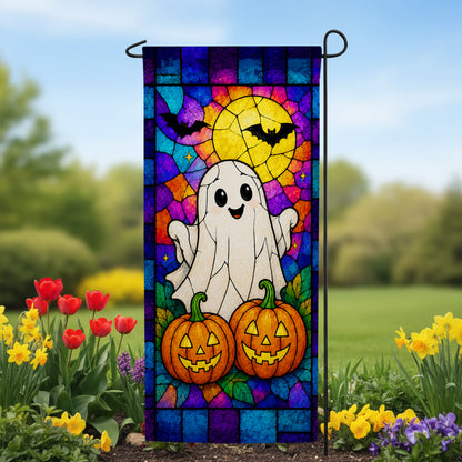 America Forever Stained Glass Ghost Halloween Garden Banner Flag