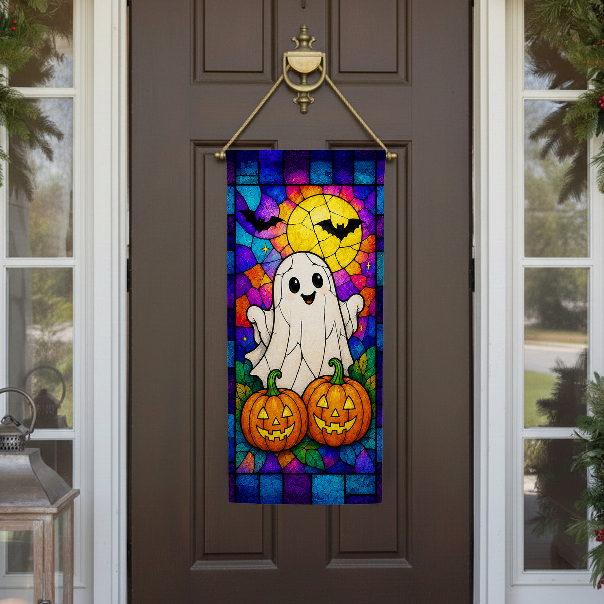 America Forever Stained Glass Ghost Halloween Garden Banner Flag