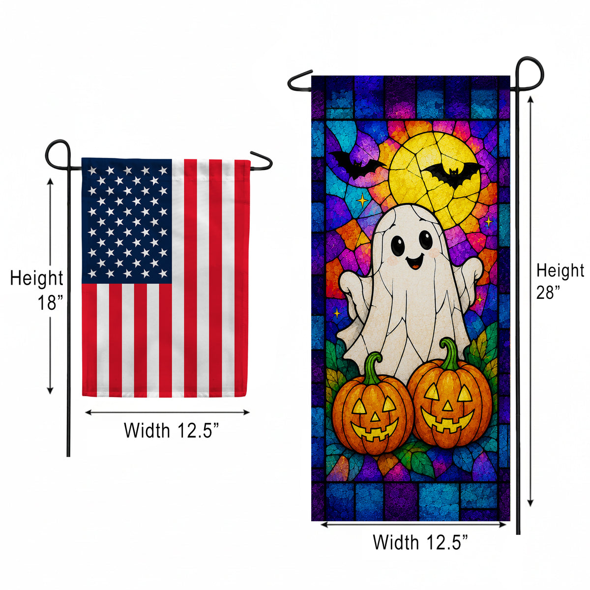 America Forever Stained Glass Ghost Halloween Garden Banner Flag