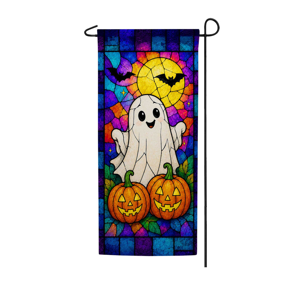 America Forever Stained Glass Ghost Halloween Garden Banner Flag