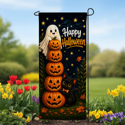 America Forever Happy Halloween Ghost Pumpkin Stack Garden Banner Flag
