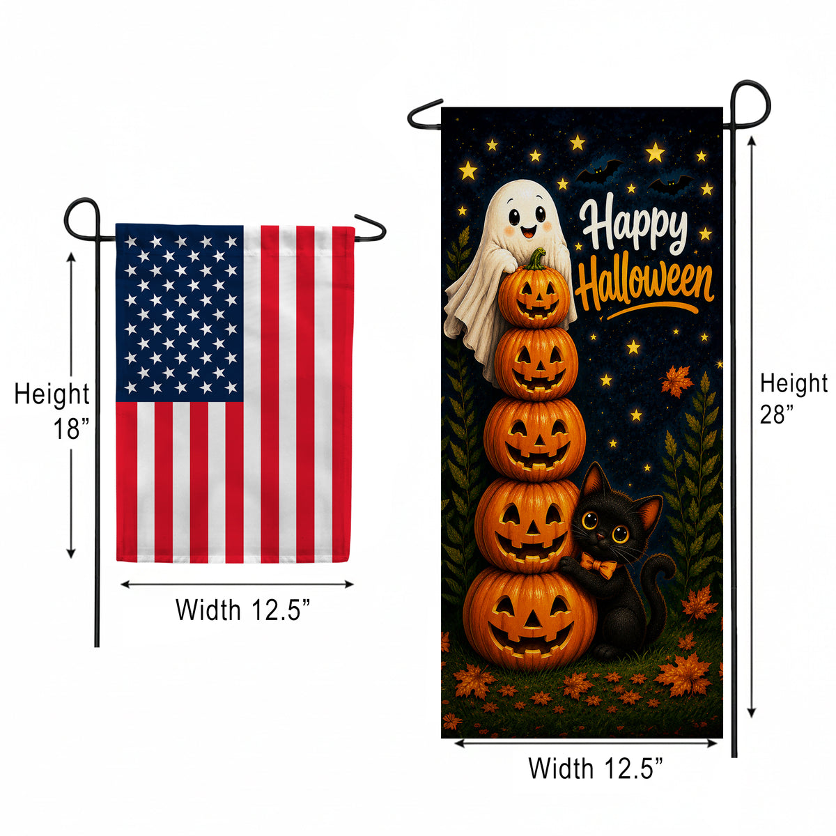 America Forever Happy Halloween Ghost Pumpkin Stack Garden Banner Flag