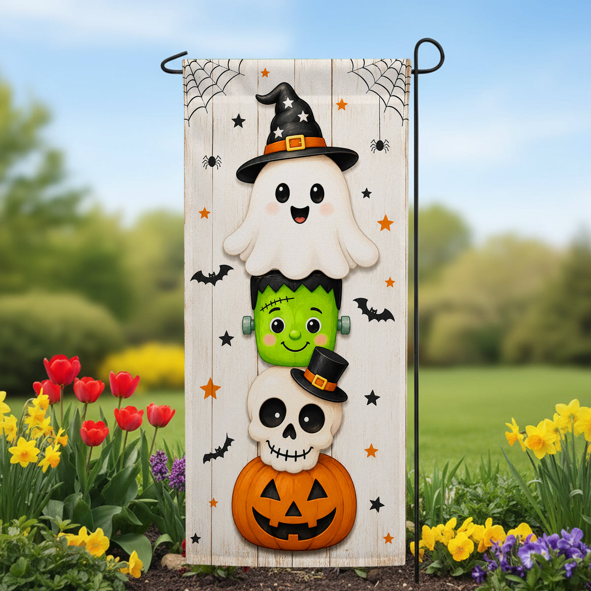 America Forever Stacked Halloween Friends Garden Banner Flag