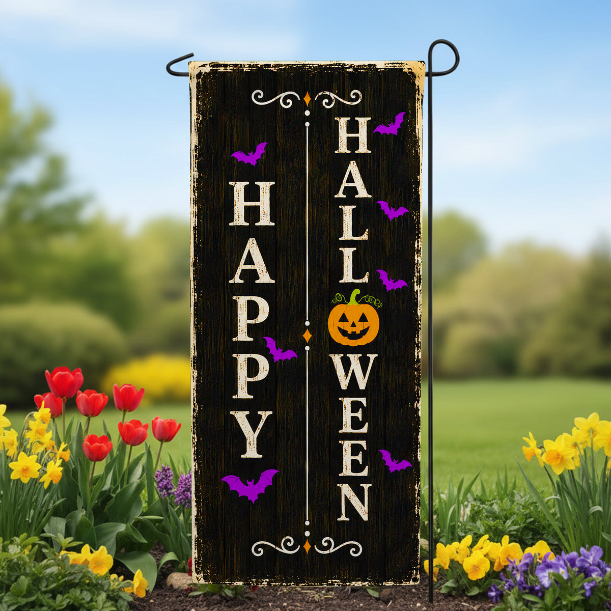 America Forever Happy Halloween Pumpkin Bats Garden Banner Flag
