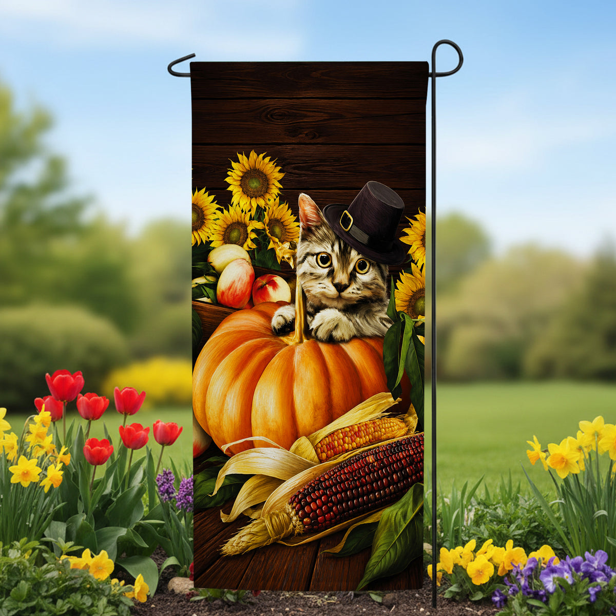 America Forever Pilgrim Cat Garden Banner Flag
