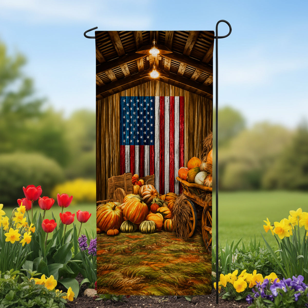 America Forever Harvested With American Pride Garden Banner Flag