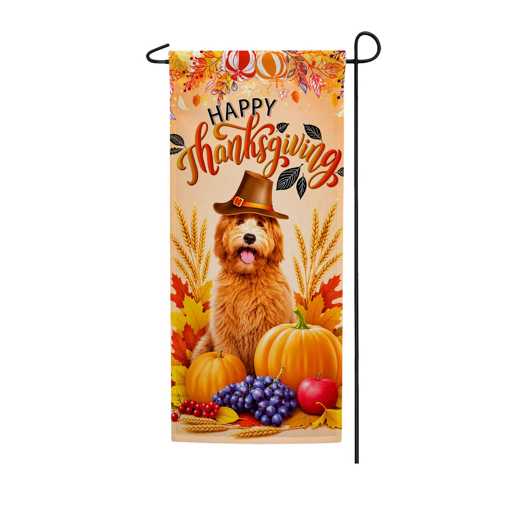 America Forever Goldendoodle Happy Thanksgiving Garden Banner Flag